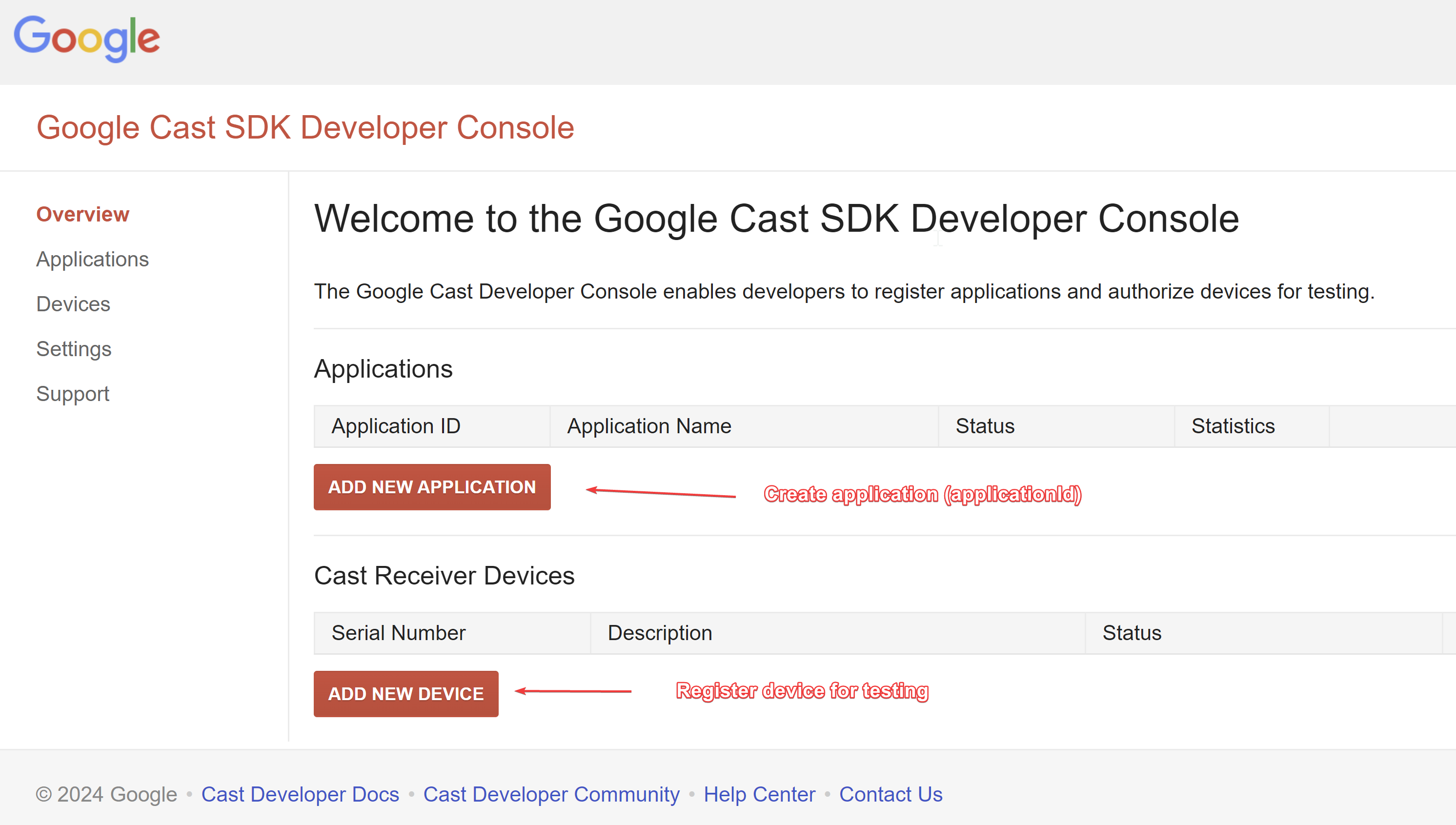 google cast developer console